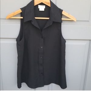 Black Sleeveless Button Down Tank Blouse